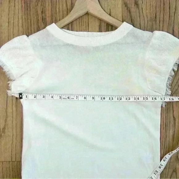 THML Short Sleeve Sheer White Fringe Sweater Size Small - Picture 10 of 13